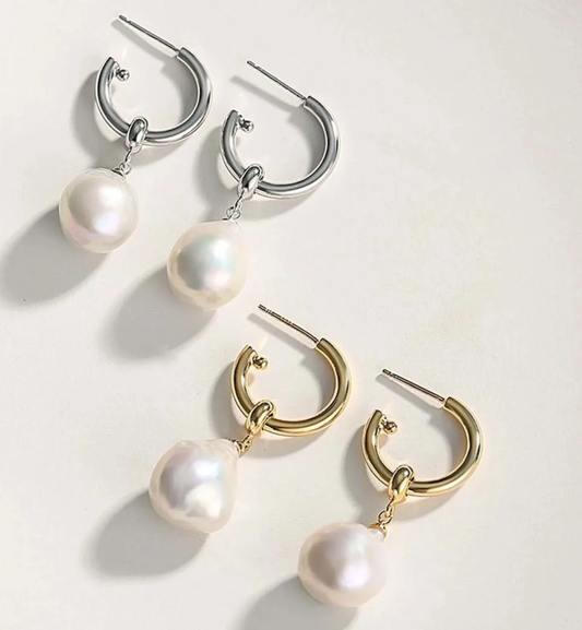 Detachable Hoop Baroque Pearl Earrings