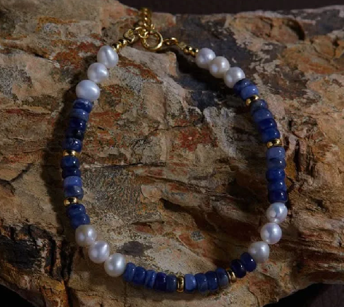 Natural Pearl and Blue Stone Bracelet